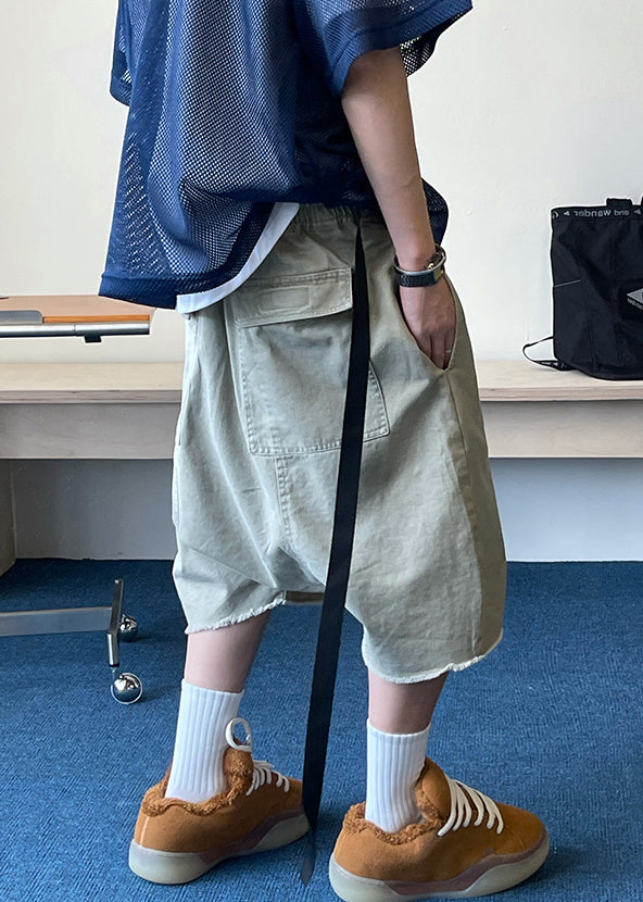 Blue Elastic Shorts Pockets Summer Vintage Denim Mens Waist