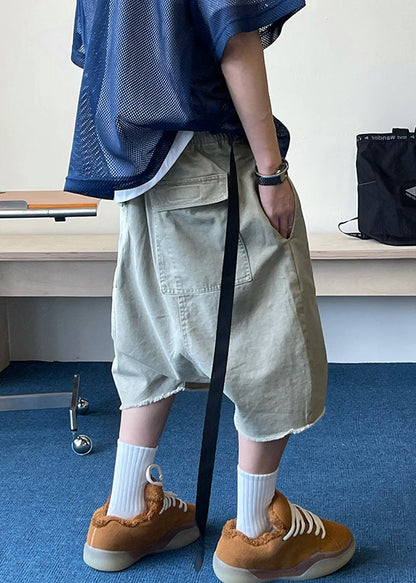 Blue Elastic Shorts Pockets Summer Vintage Denim Mens Waist