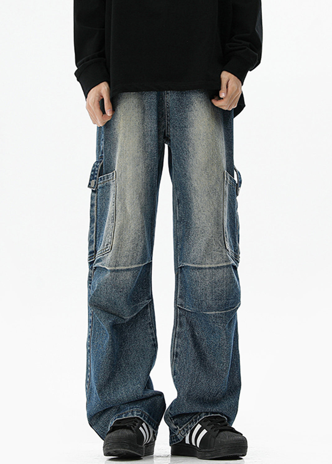 Pockets High Vintage Spring Blue Denim Waist Mens Pants