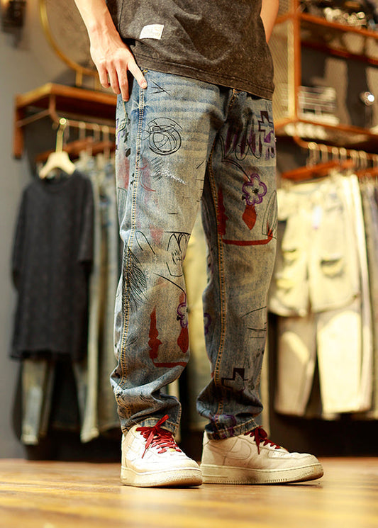 Jean patchwork bleu vintage pour homme, été SA001