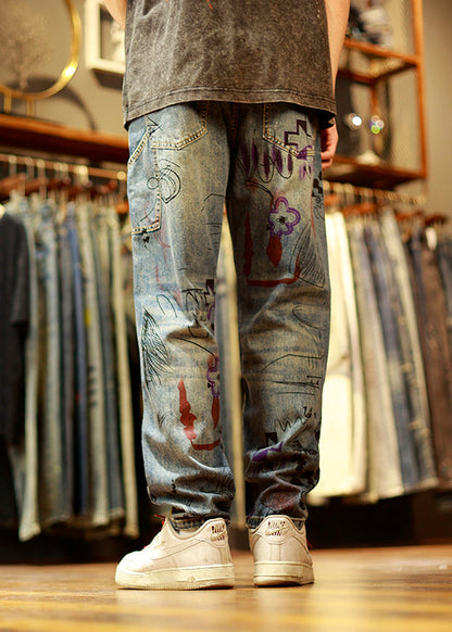 Jean patchwork bleu vintage pour homme, été SA001