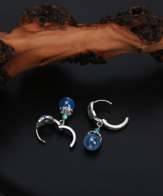 Vintage Blue Sterling Silver Cloisonne A Fish Leaping Over The Dragon Gate Drop Earrings QQ035