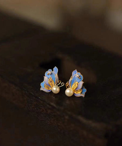 Out Pearl Sterling Overgild Hollow Blue Vintage Butterfly Silver