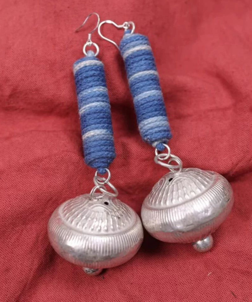 Small Blue Bell Sterling Tie Drop Dye Vintage Cylinder Silver