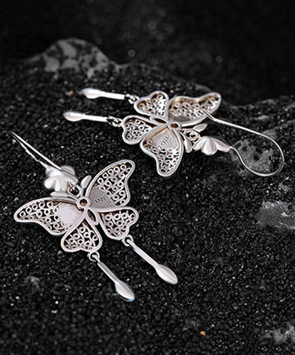 Vintage Boutique Blue Sterling Silver Butterfly Plum Blossom Tassel Drop Earrings QJ026