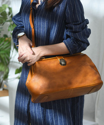 Capacity Brown Tote Handbag Leather Large Vintage