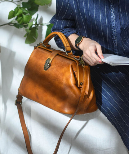 Capacity Brown Tote Handbag Leather Large Vintage