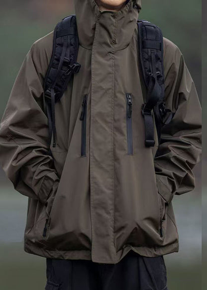 Zippered Mens Brown Spring Oversized Pockets Cotton Coats Vintage