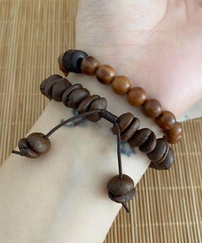 Coffee Vintage Leather Charm Rope Bracelet Beads