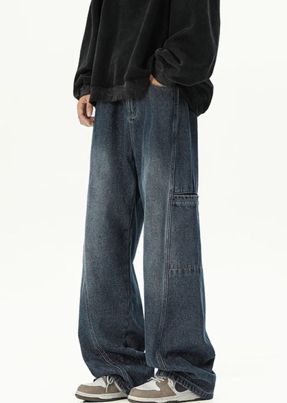 Pants Spring Vintage Pockets Men Design Denim Original Coffee