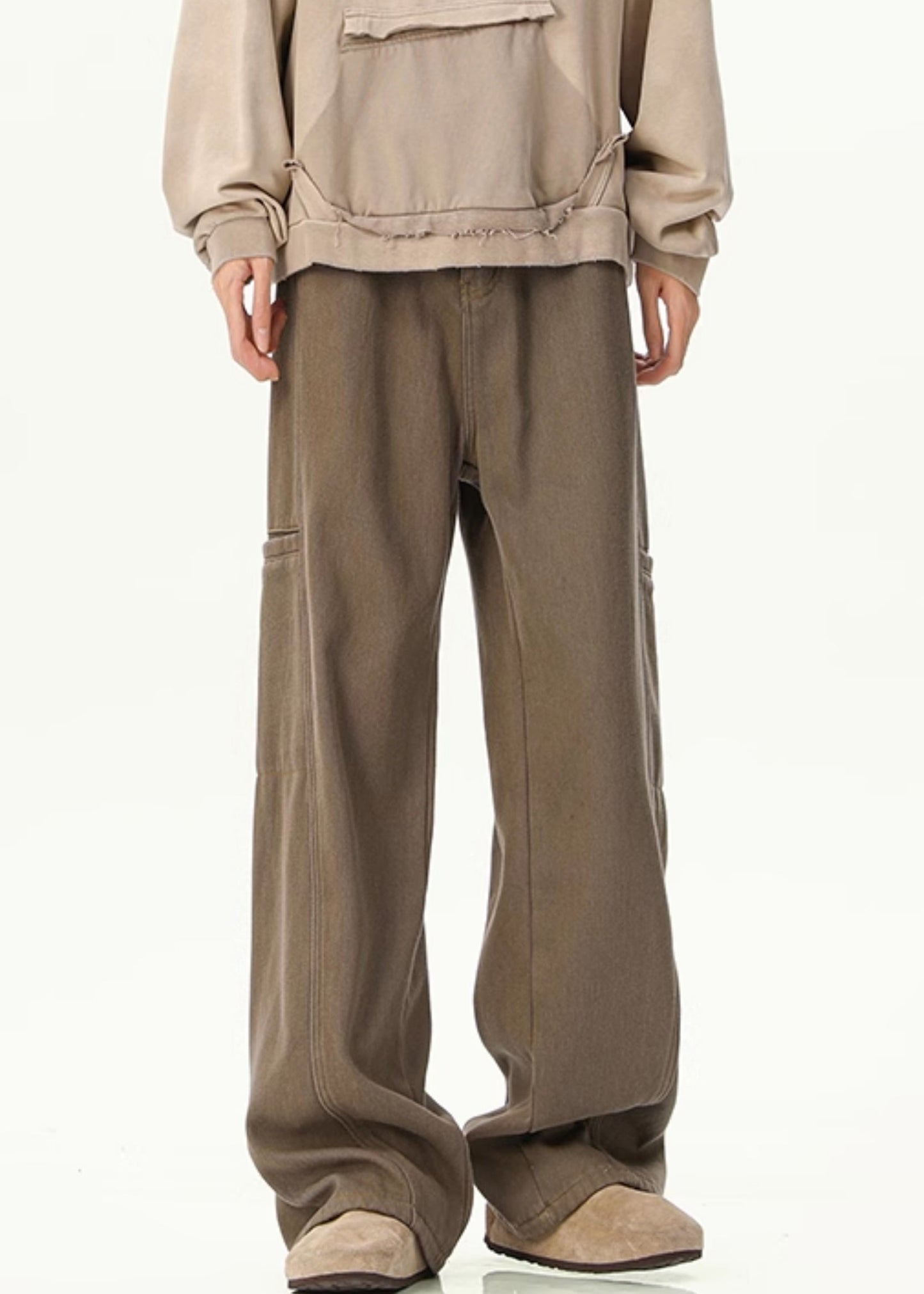 Pants Spring Vintage Pockets Men Design Denim Original Coffee