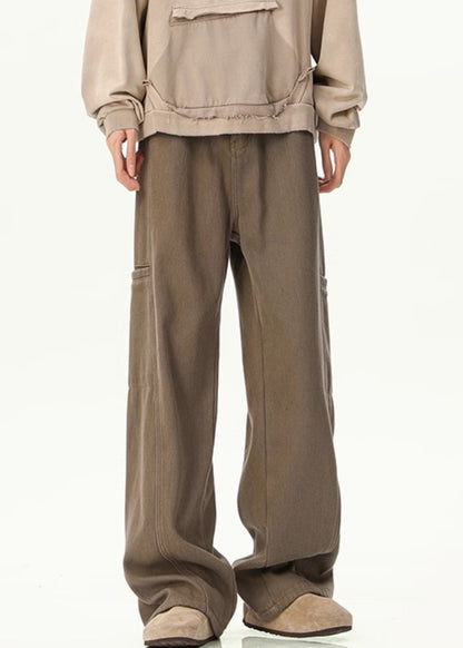 Pants Spring Vintage Pockets Men Design Denim Original Coffee