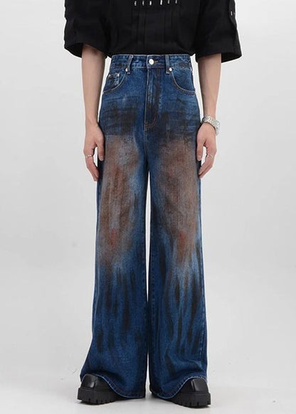 Pantalon taille haute en denim bleu vintage pour homme SA016