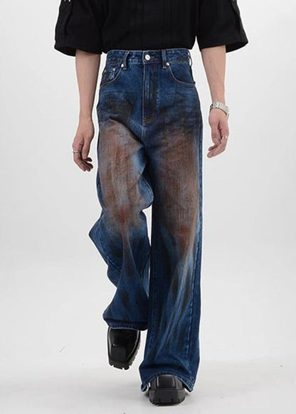 Pantalon taille haute en denim bleu vintage pour homme SA016