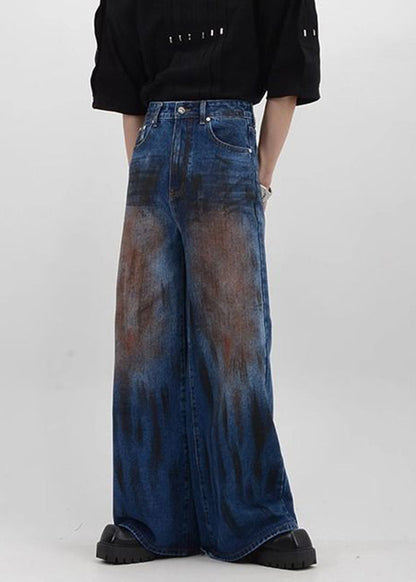 Pantalon taille haute en denim bleu vintage pour homme SA016