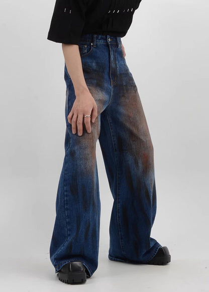 Pantalon taille haute en denim bleu vintage pour homme SA016