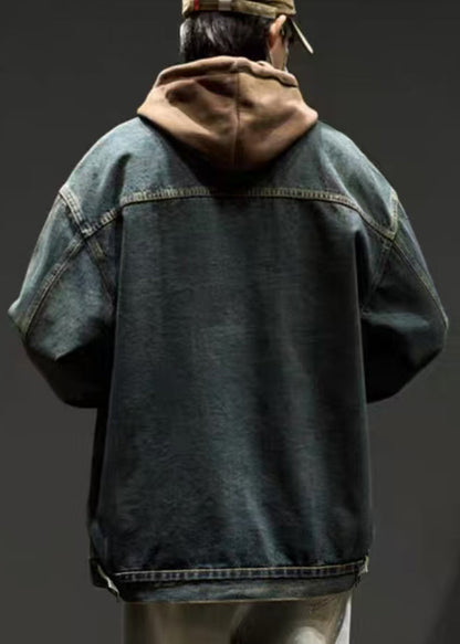 Mens Pan Spring Coats TC040 Button Denim Collar Blue Vintage Pockets Peter