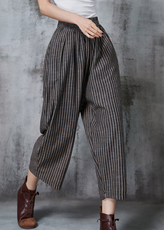 Pantalon sarouel surdimensionné en lin à rayures gris terne vintage été AL1003