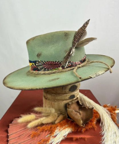 Cowboy Vintage Style Blue Hat Wool Ethnic