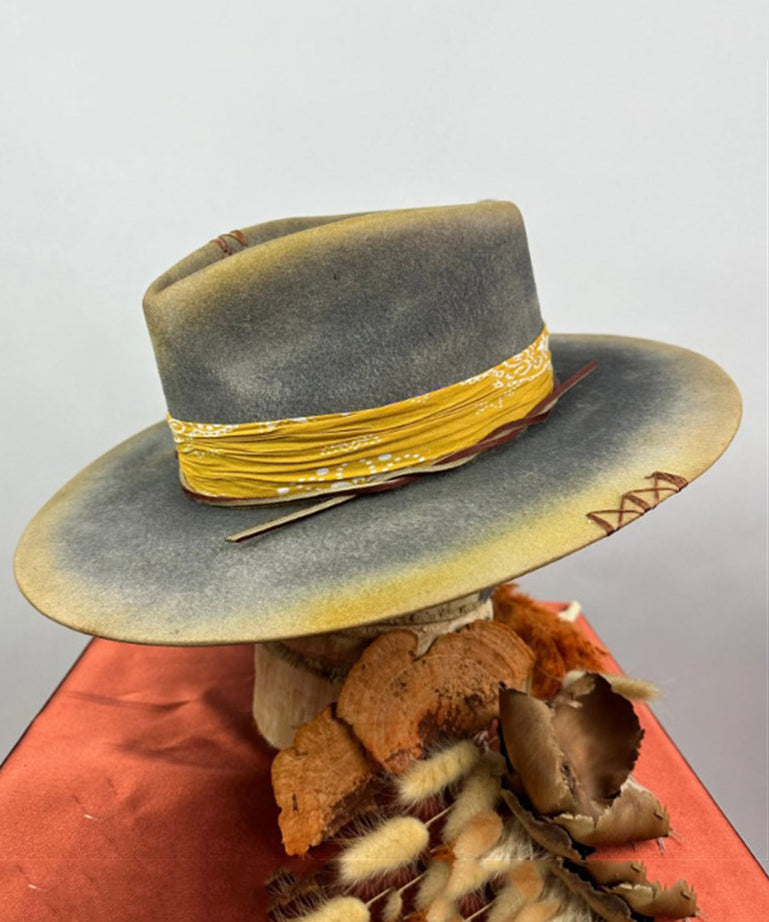 Cowboy Vintage Style Blue Hat Wool Ethnic