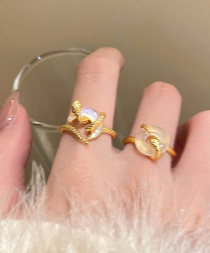 Vintage Rings Gold Serpentine Safety Copper Buckles Alloy