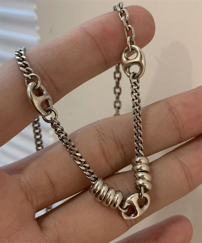 Vintage Gold Stainless Steel Chain Linked Patchwork Pendant Necklace PO005