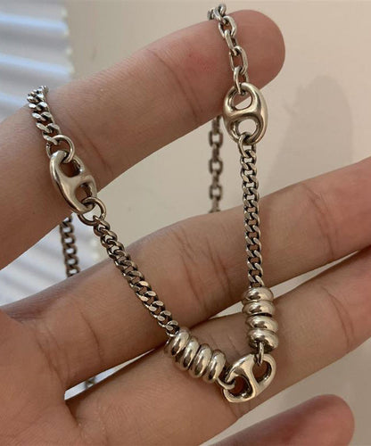 Vintage Gold Stainless Steel Chain Linked Patchwork Pendant Necklace PO005