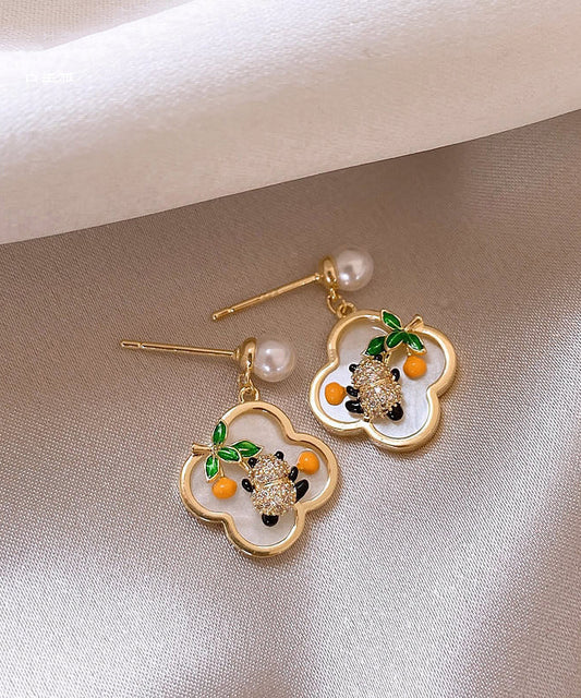 Boucles d'oreilles à tige en alliage d'argent sterling doré vintage avec perles panda WH038