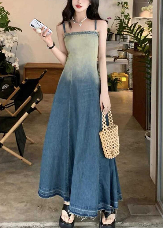 Original Color Gradient Vintage Spaghetti Design Denim Waist High