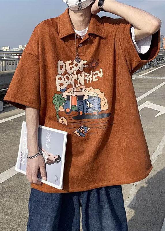 Print Shirts Vintage Summer Green Button Polo Cotton Mens