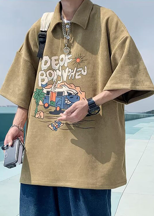 Print Shirts Vintage Summer Green Button Polo Cotton Mens