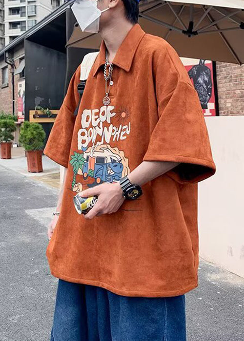 Print Shirts Vintage Summer Green Button Polo Cotton Mens