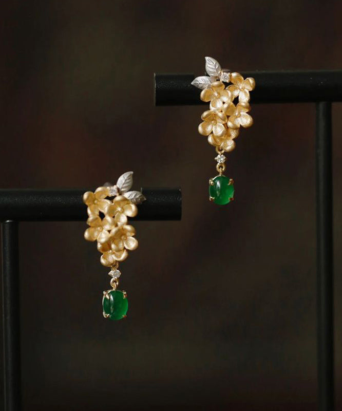 Zircon StCopper Green Vintage Jade Tasselud Floral Earrings