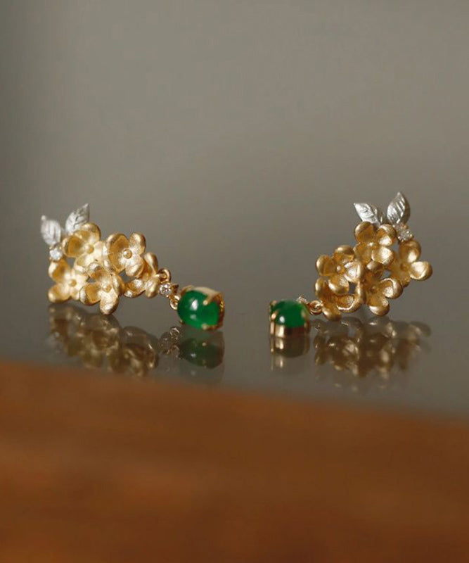 Zircon StCopper Green Vintage Jade Tasselud Floral Earrings