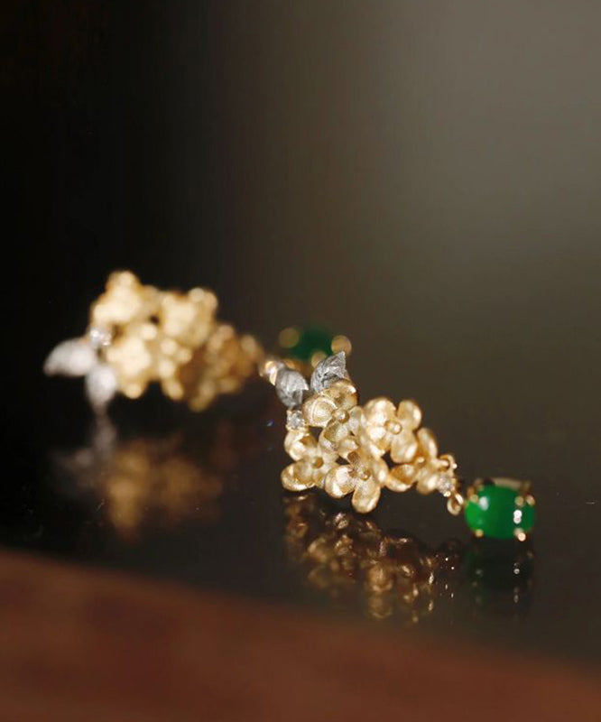 Zircon StCopper Green Vintage Jade Tasselud Floral Earrings