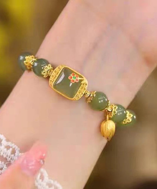 Sterling Green Overgild Charm Lotus Beading Vintage Silver