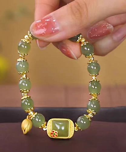 Sterling Green Overgild Charm Lotus Beading Vintage Silver