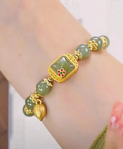 Sterling Green Overgild Charm Lotus Beading Vintage Silver