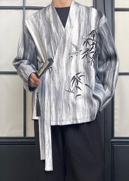 Vintage Grey Tie Dye Lace Up Mens Coats Fall RO025