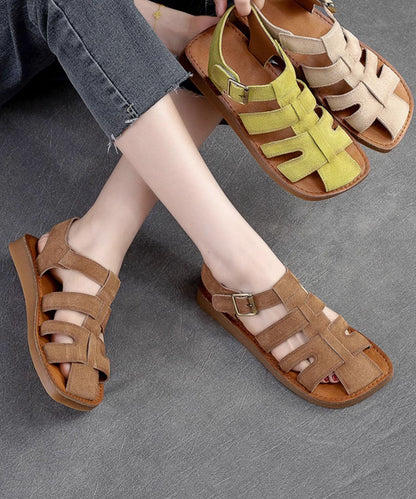 Cowhide Hollow Vintage Green Out Flat Leather Handmade Roman