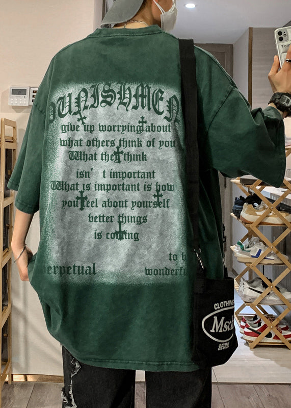 Vintage Khaki O Neck Print Cotton Graphic Tees Men Short Sleeve YL002