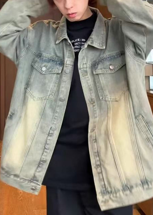 Mens Vintage Yellow Coats Denim Collar Peter Mud Pan Button