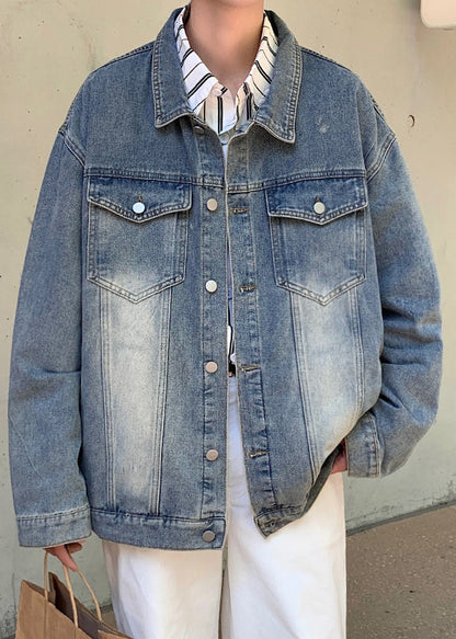 Mens Vintage Yellow Coats Denim Collar Peter Mud Pan Button