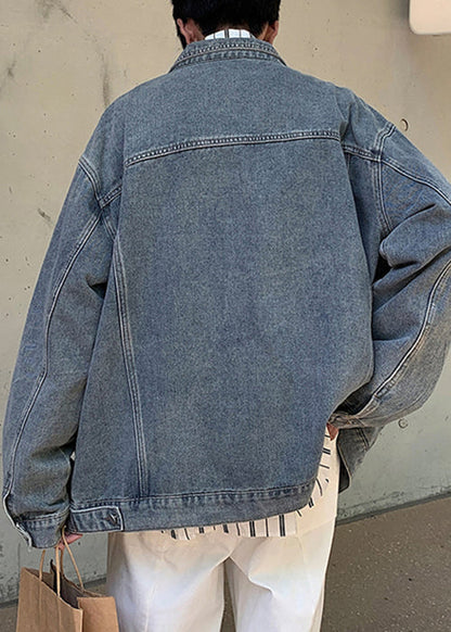 Mens Vintage Yellow Coats Denim Collar Peter Mud Pan Button