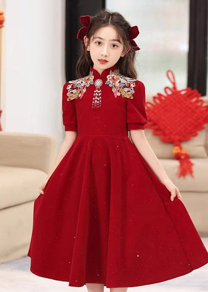 Girls Long Vintage Summer Embroideried Mulberry Patchwor Dresses