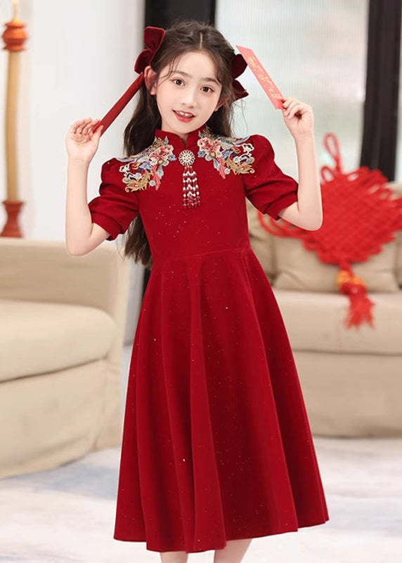 Girls Long Vintage Summer Embroideried Mulberry Patchwor Dresses