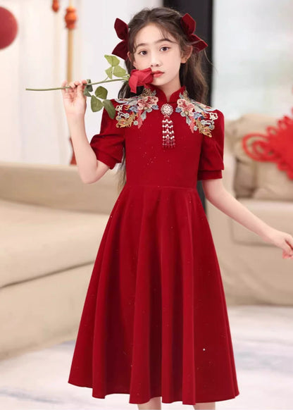 Girls Long Vintage Summer Embroideried Mulberry Patchwor Dresses