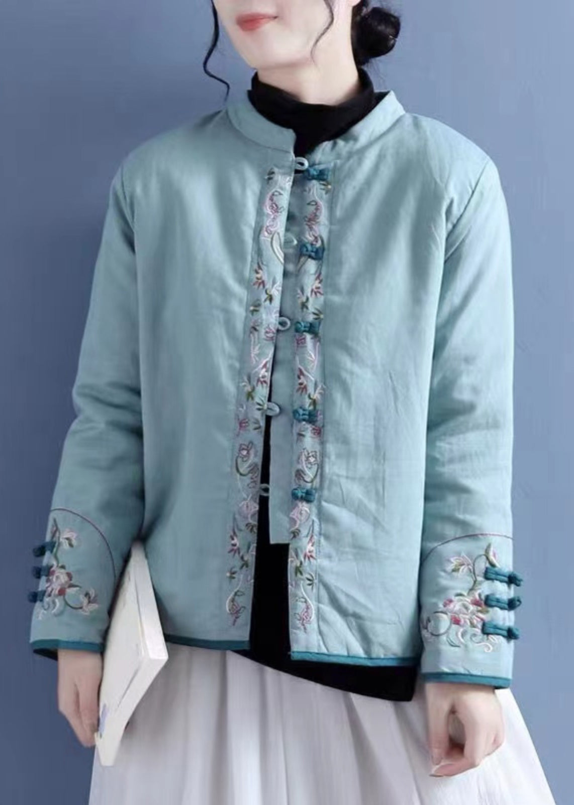 Manteaux en coton à boutons brodés orange vintage hiver QG038