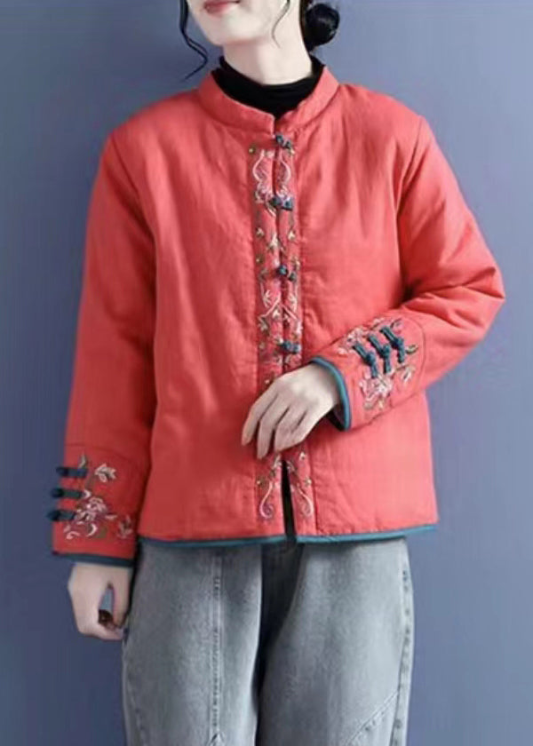 Manteaux en coton à boutons brodés orange vintage hiver QG038