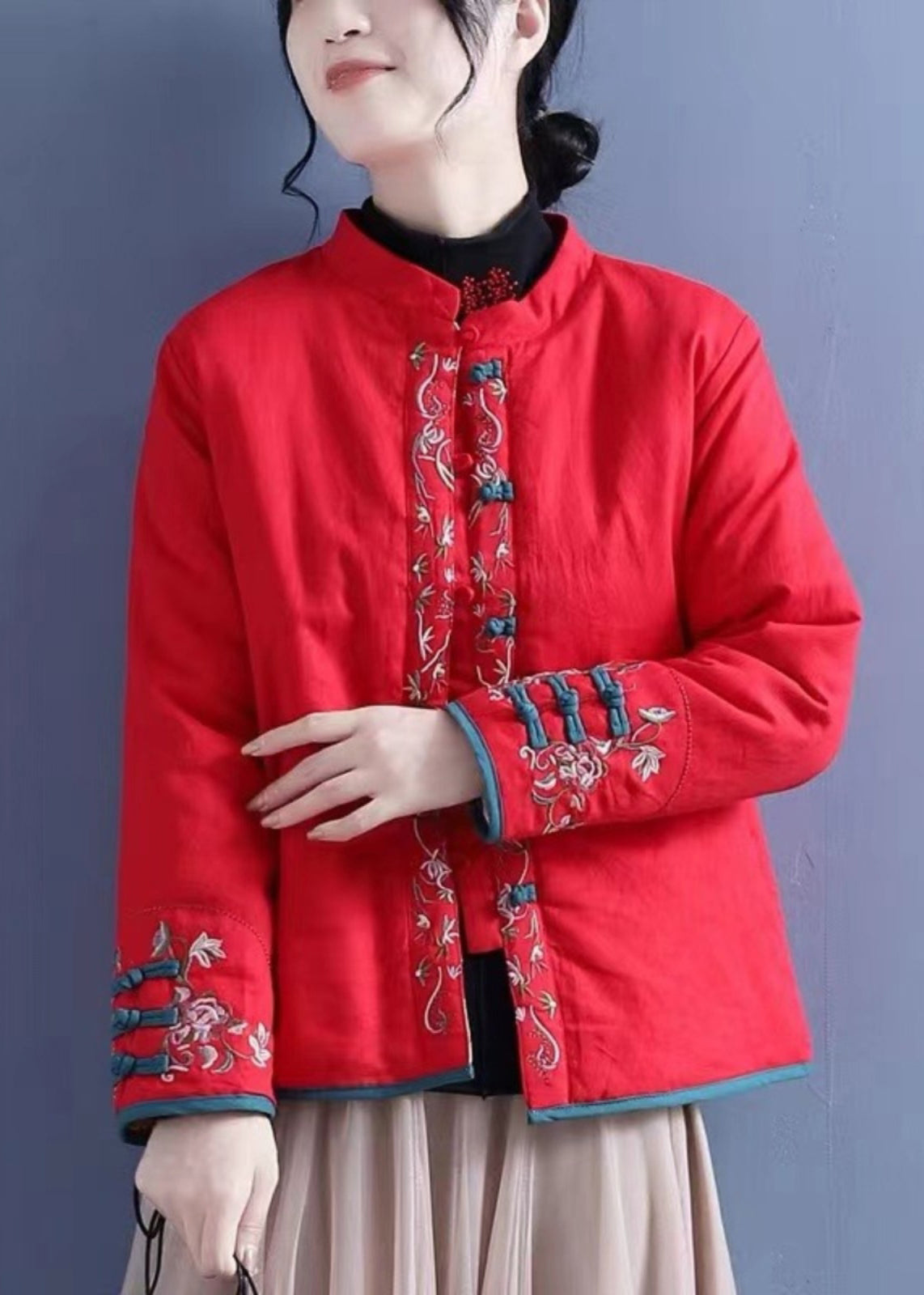 Manteaux en coton à boutons brodés orange vintage hiver QG038